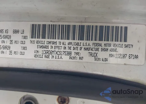 2012 Ram 1500 Sport из США, поврежденный, VIN 1C6RD6MTXCS175388